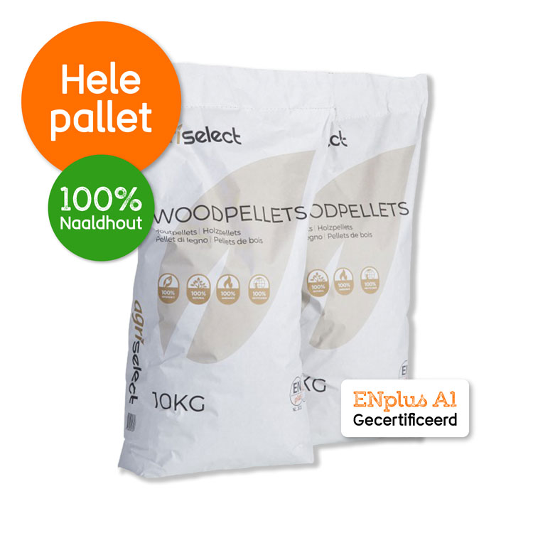 Pelletkorrels Agriselect Woodpellets 10 kg Ambiance papieren zak zijaanzicht 2 zakken Pelletkorrels Agriselect Woodpellets 10 kg Ambiance papieren zak zijaanzicht 2 zakken