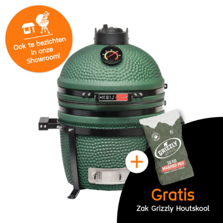 Kamado Keij Compact Groen Actie Grizzly Grills Houtskool Showroom