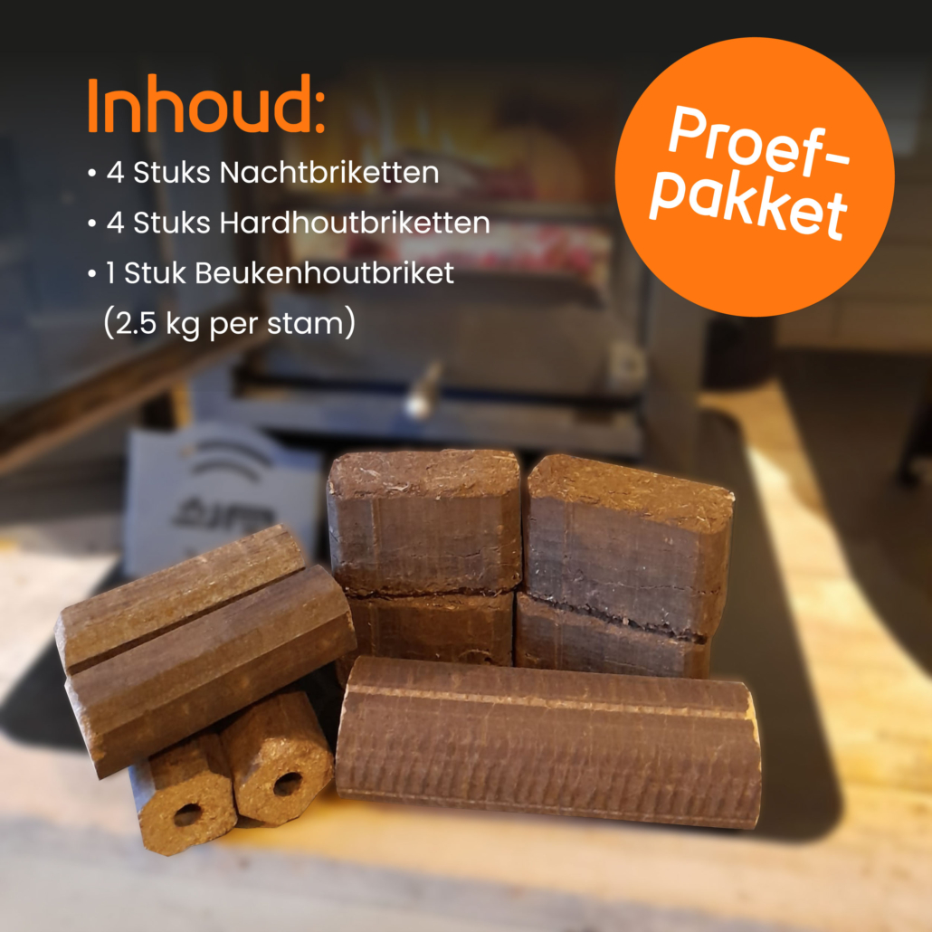 Nacht-, Hard- en Beuken Houtbriketten Proefpakket