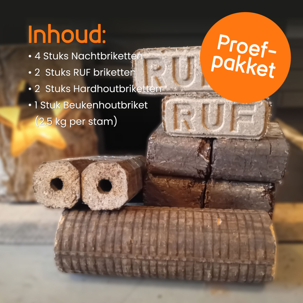 Proefpakket Nacht-, RUF, Hardhout, Beuken Houtbriketten Proefpakket Nacht-, RUF, Hardhout, Beuken Houtbriketten